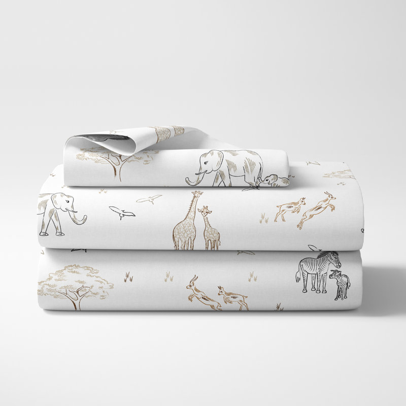 White Microfiber Twin Sheet Set with Animal Print