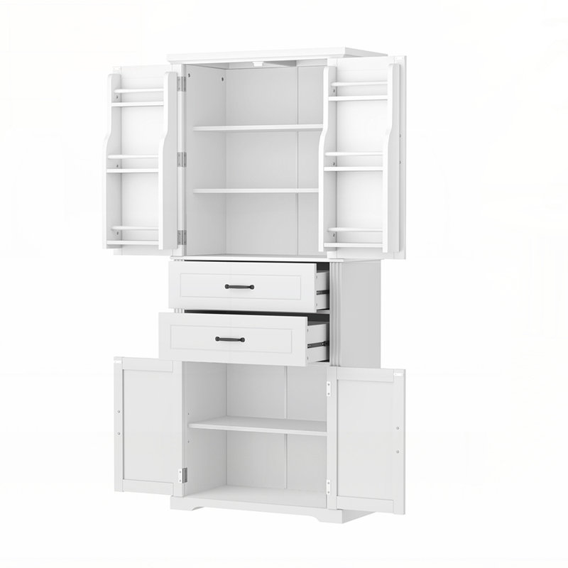 Versatile Storage Cabinet with Multi-Functional Space, Adjustable Shelves, and 2 Drawers for Organized Living, White
