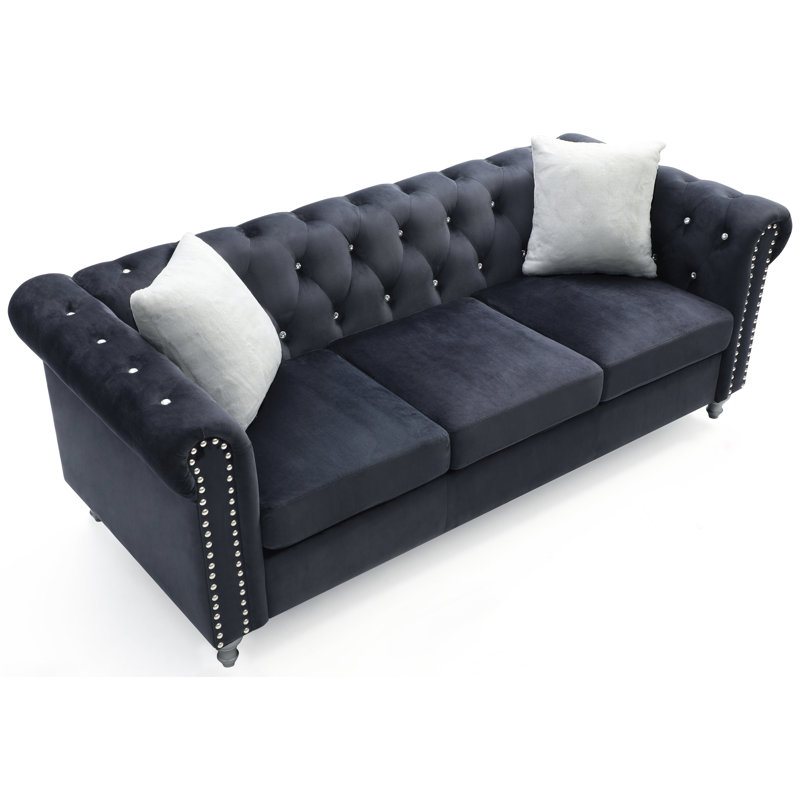 Julianne Upholstered 82'' Sofa, Black Microfiber/Microsuede