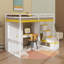 Lit mezzanine avec escalier de rangement, coiffeuse intégrée et garde-robe et armoires, lit mezzanine moderne avec miroir, charge USB et lumières-496880699
