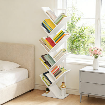 Tree-Shaped Bookshelf, 9-Tier Wooden Bookcase Shelves, Freestanding Storage Rack, For Displaying Cds And Books In Living Room And Home Office, Wooden Storage Unit For Bedroom