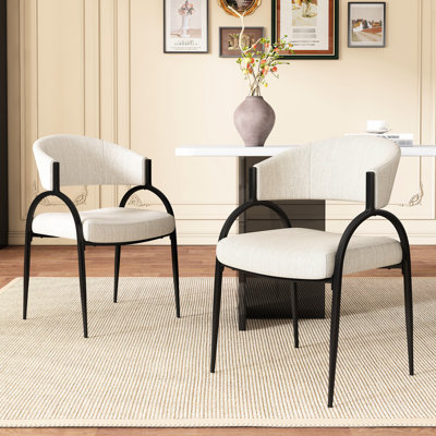 2 chaises de salle à manger rembourrées beiges - pieds en métal tendance, siège et dossier confortables, L 23,07 po x l 23,24 po, H 33,39 po, 2 chaises relaxantes