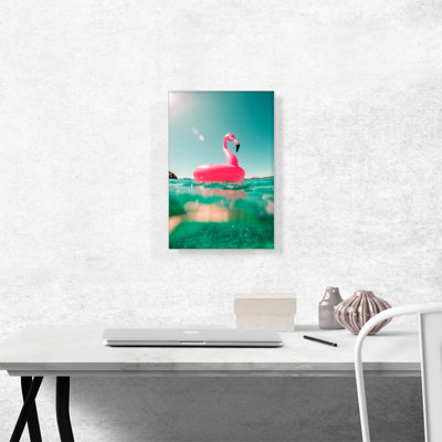 Flamant gonflant, piscine, anneau flottant, reproduction de photo sur toile tendue