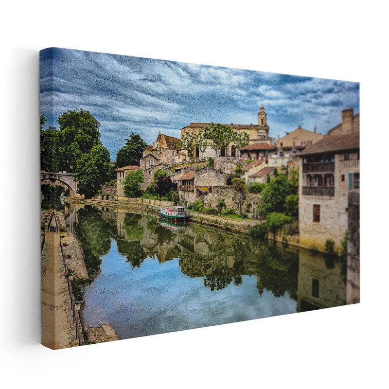 Nérac et la Baise - reproduction d'art sur toile, H 32 po x l 48 po