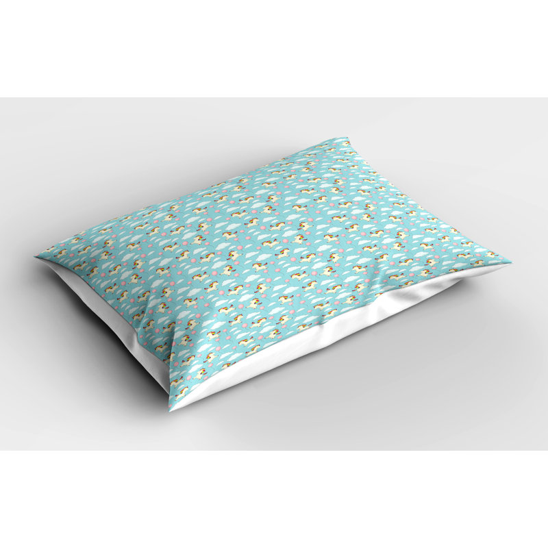 Ambesonne Cartoon Pillow Sham 2 Pack Rainbow Mane Unicorn Turquoise Multicolor, 20"H x 36"W
