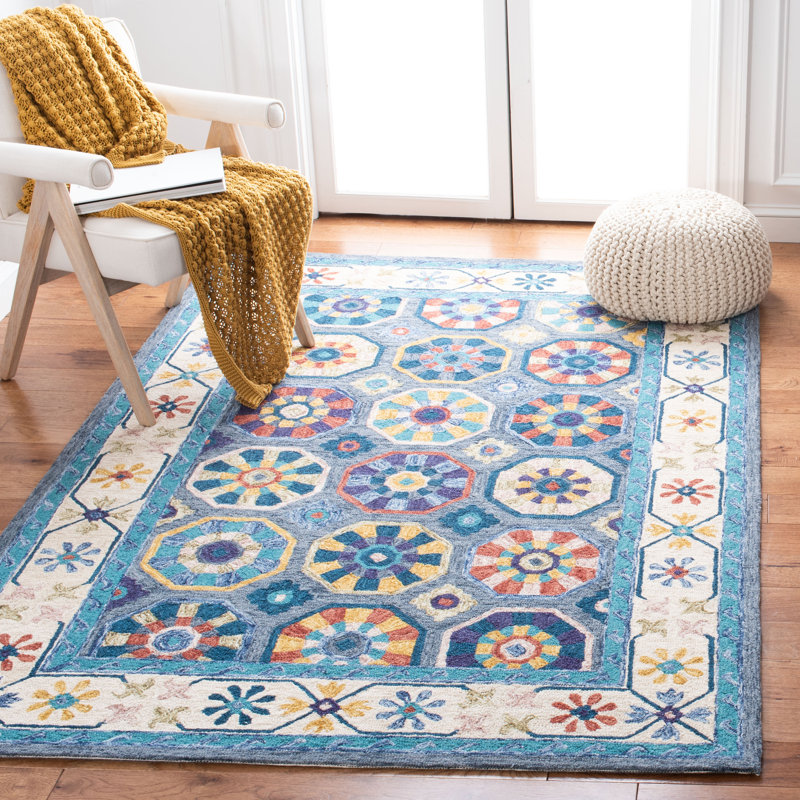 Tapis géométrique en laine et coton touffeté à la main Cyriel, Rectangle 5 pi x 8 pi