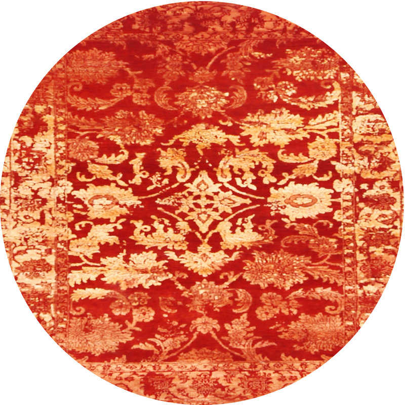 Tapis contemporain rouge / jaune Nia, Rond 8 pi