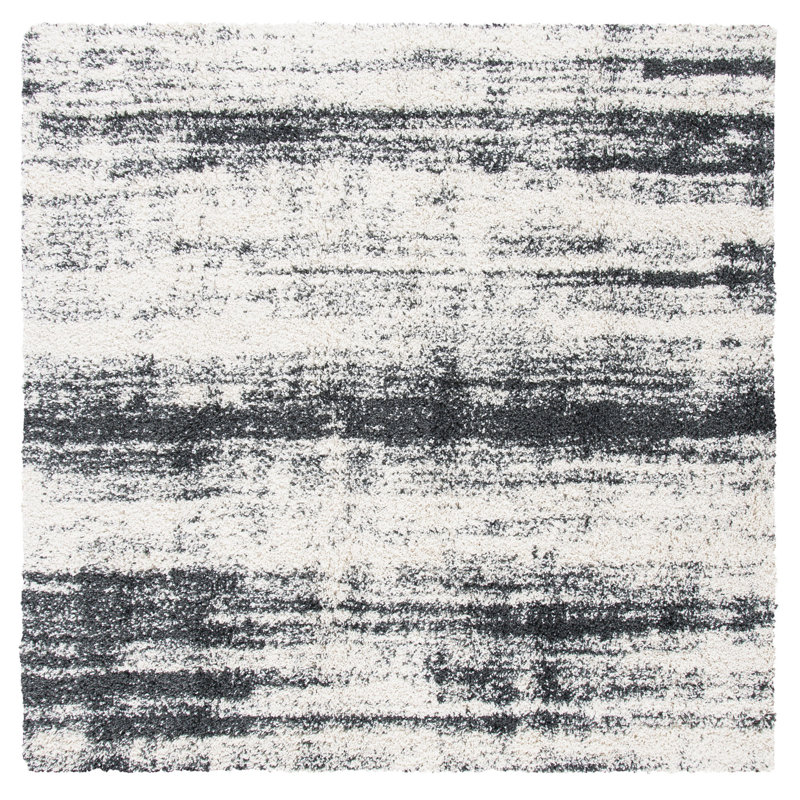 Tapis abstrait ivoire / gris, Carré 7 pi