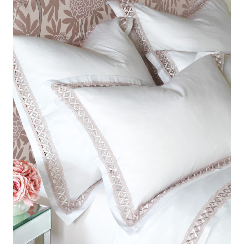 Taie décorative 100% coton Juliet, Euro, Blanc / Fauve