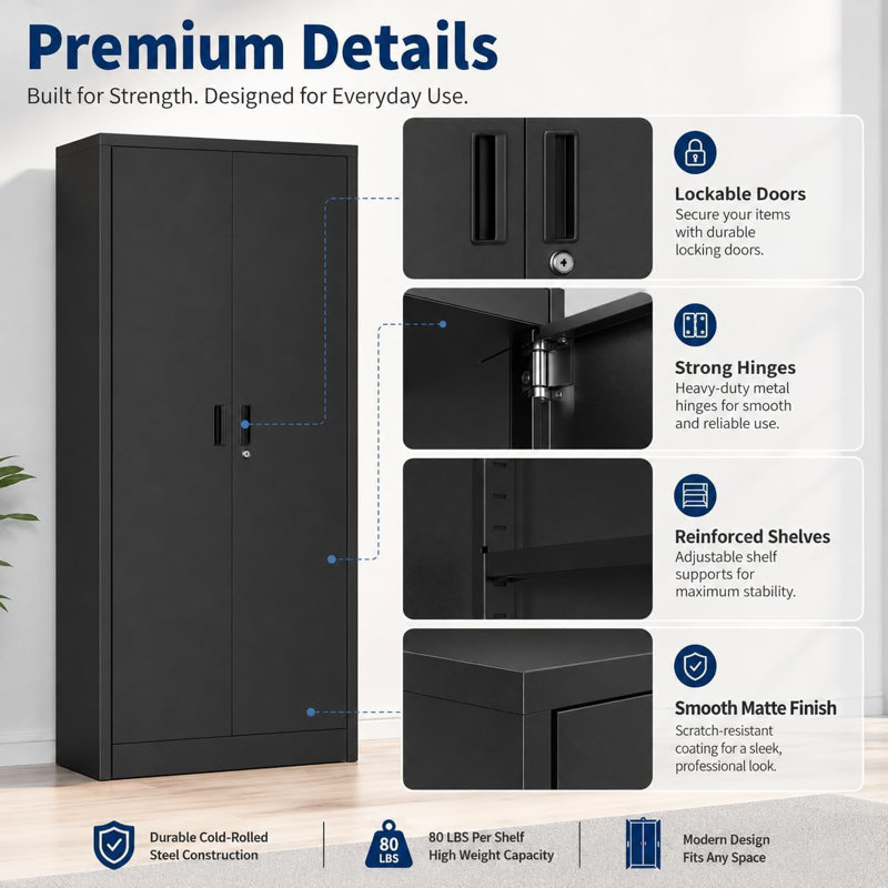 Storage Metal Cabinet, with Doors and 4 Shelves