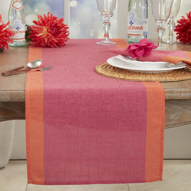 Pink and Orange Polyester Color-Blocked Table Runner