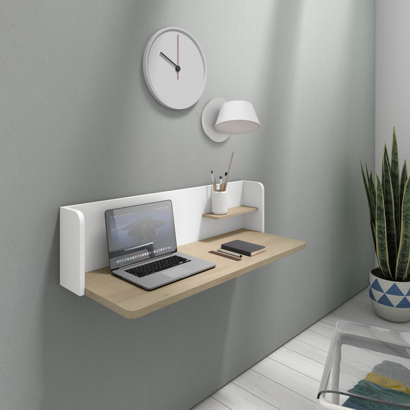 Capuano Floating Desk, Light Oak, White