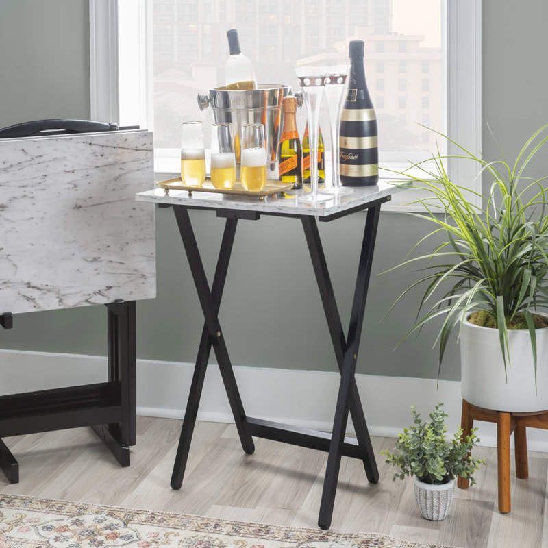 Riceboro Folding Tray Table Set, Black/White