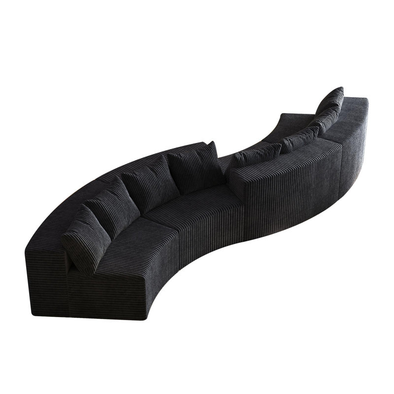 Canapé en mousse Corduroy, H 30,5 po x l 156 po x P 36 po, Velours côtelé noir