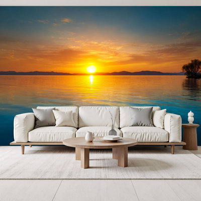 Peel and Stick Wallpaper Sunset water Wall Murals 69"H x 96"W Removable PVC Wall Paper Self-Adhesive Wall Decor for Bedroom Living Room Home Office