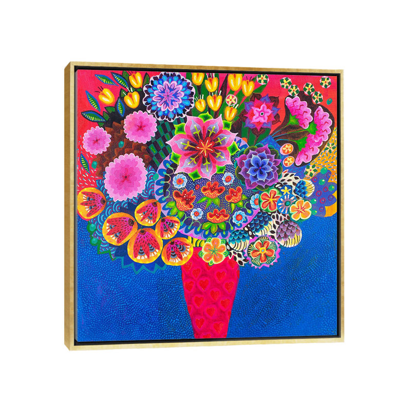 Le vase rouge par Imogen Skelley, reproduction d’art, H 26 po x l 26 po x P 1,5 po, Toile encadrée d'or, Pas de tapis
