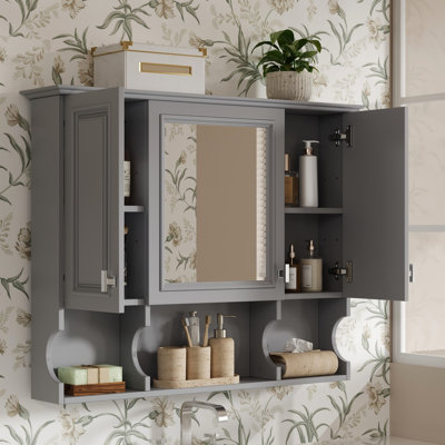 35'' X 28.7'' Wall Mounted Bathroom Mirror Cabinet For Bathroom, Bedroom Or Living Room, Exquisite Details High In Modern Style, With Hidden And Open Storage Solutions