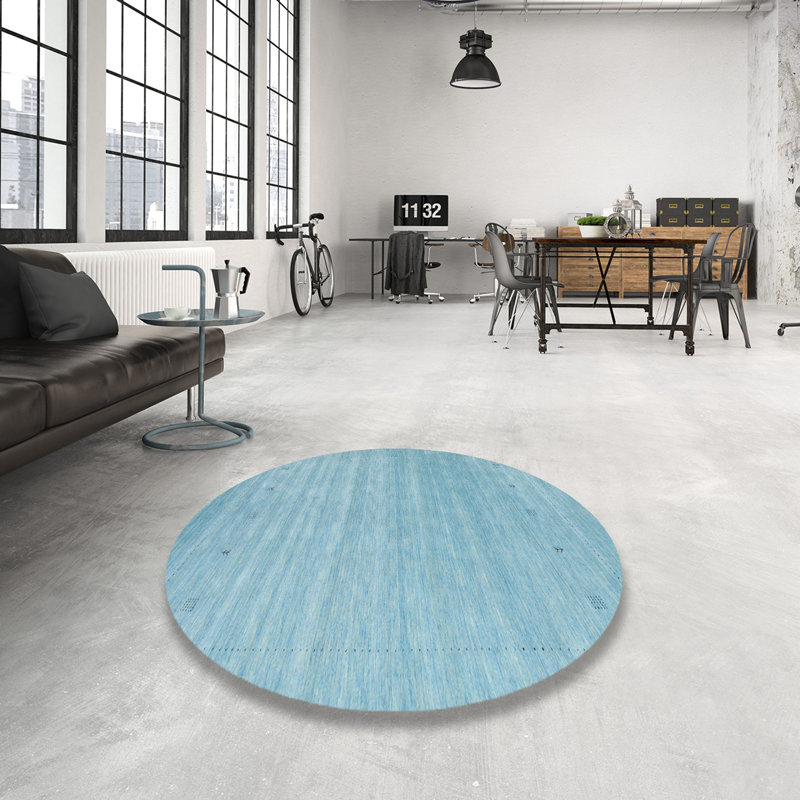 Tapis de zone bleu contemporain, Rond 5 pi
