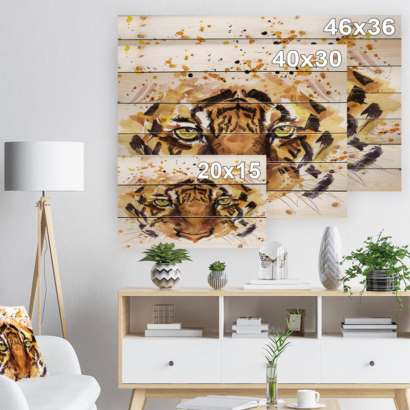 «Animal Eyes with Fire», reproduction d'art, H 30 po x l 40 po x P 1,5 po, Bois