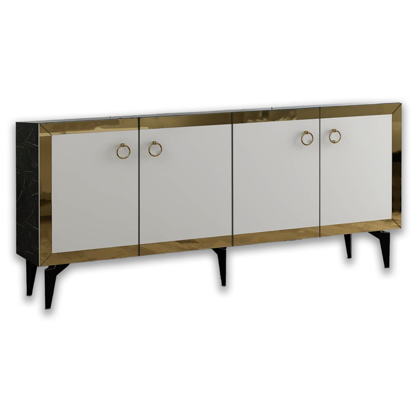 Console rectangulaire de 59 po de largeur avec bande réfléchissante, Blanc / or