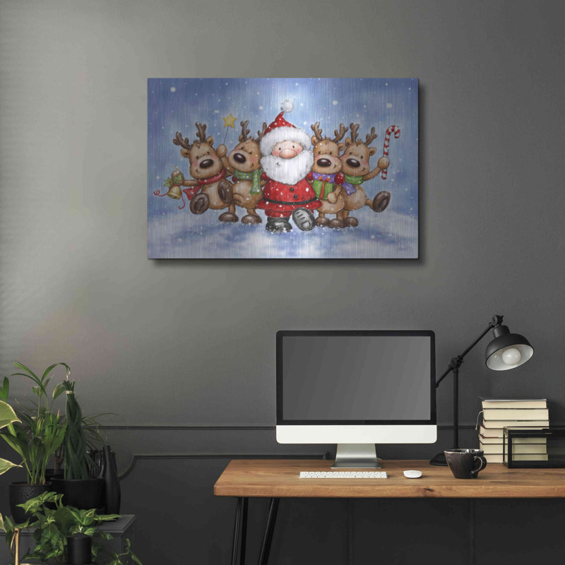 «Santa With Reindeers» par Makiko, H 24 po x l 36 po