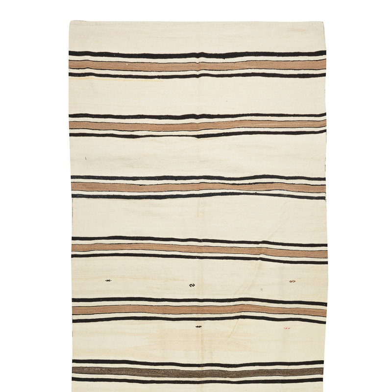 Tapis de couloir turc tissé à la main de 4,8 x 17 pi à longues rayures crème et brun
