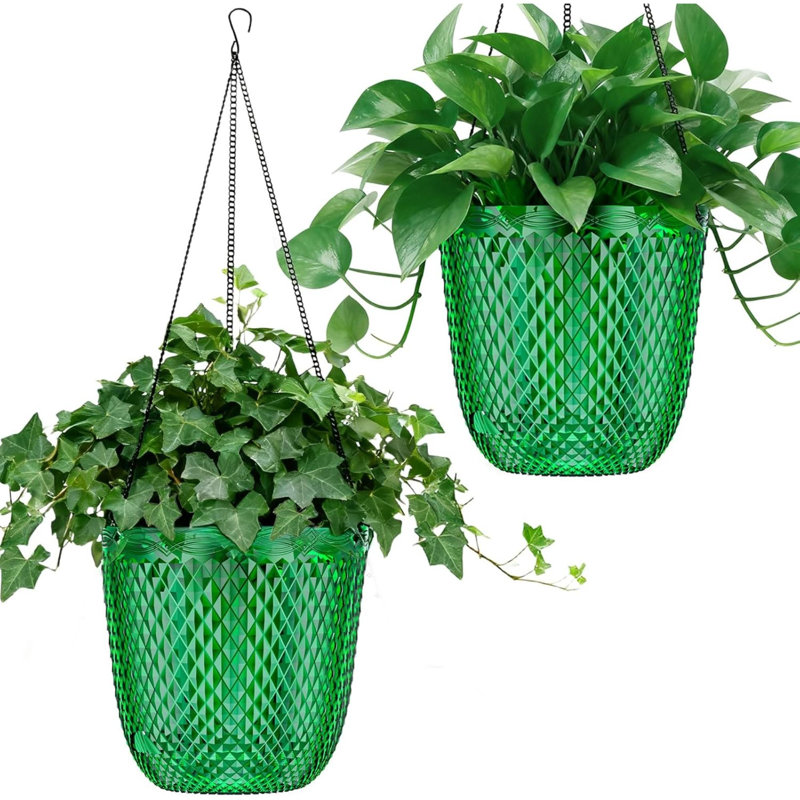 Self Watering Hanging Pots, 2 Pack 5.7 Inch Hanging Planters For Plants Indoor, Outdoor Flower Pots With Drainage Holes And 3 Hooks Chains For Garden Home