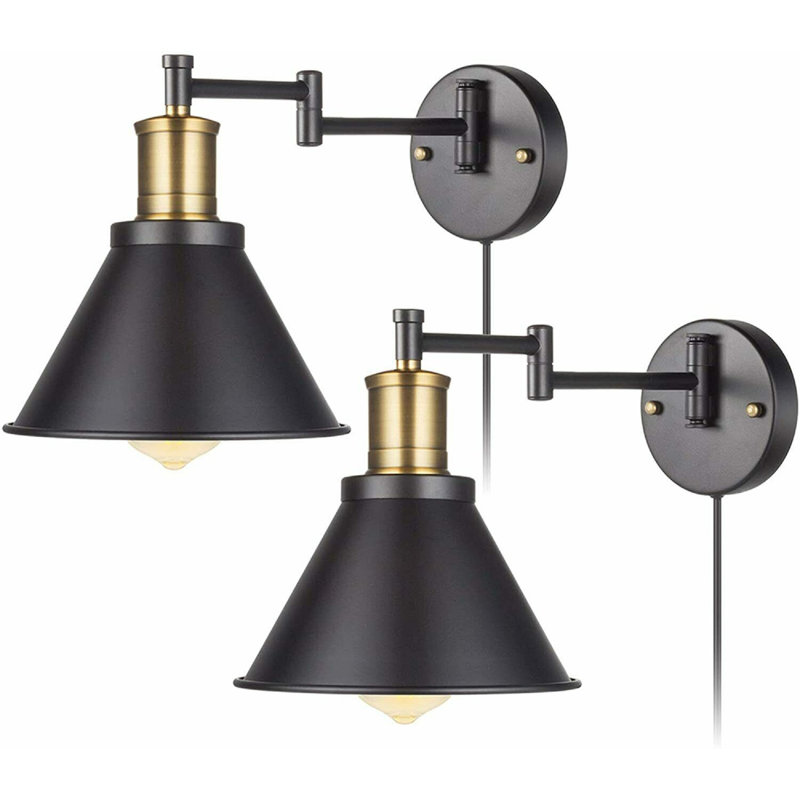 Bronze and Black Swing Arm Plug-In Wall Sconce Set