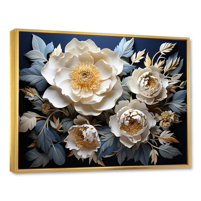 " Peonies Unveiled Blooms ", 30" H x 40" W x 1.5" D, Gold Floater Frame