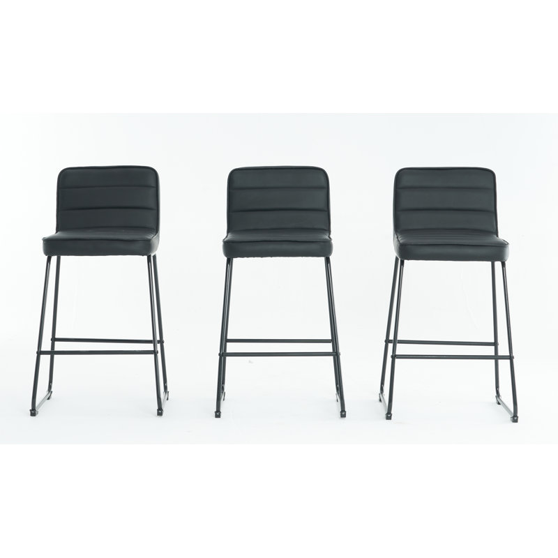 Upholstered Counter Stool with Metal Frame, Black