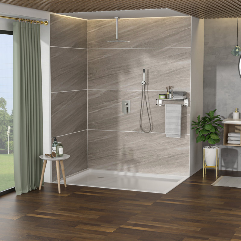 Pomme de douche double - Système de douche carré à fixation au plafond de 10 pouces avec valve brute, Nickel brossé