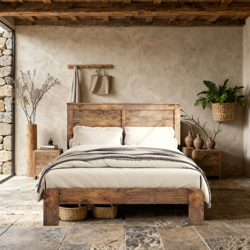 Farmhouse Platform Bed Frame, No Box Spring Needed And Easy Assembly, Queen