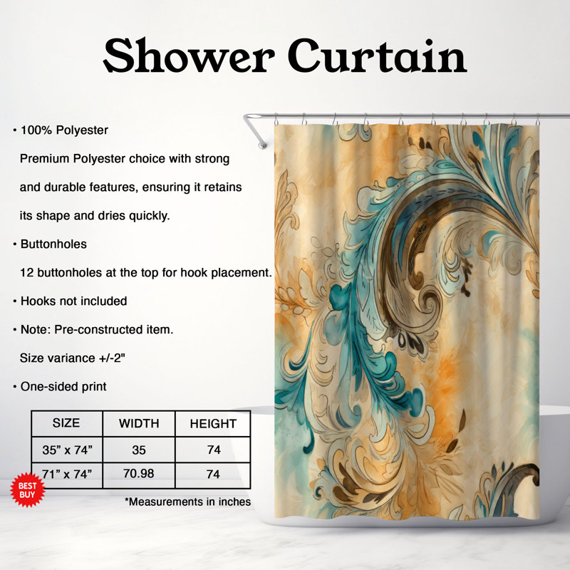 Old Swirls - Rideau de douche Premium, H 74 po x l 71 po