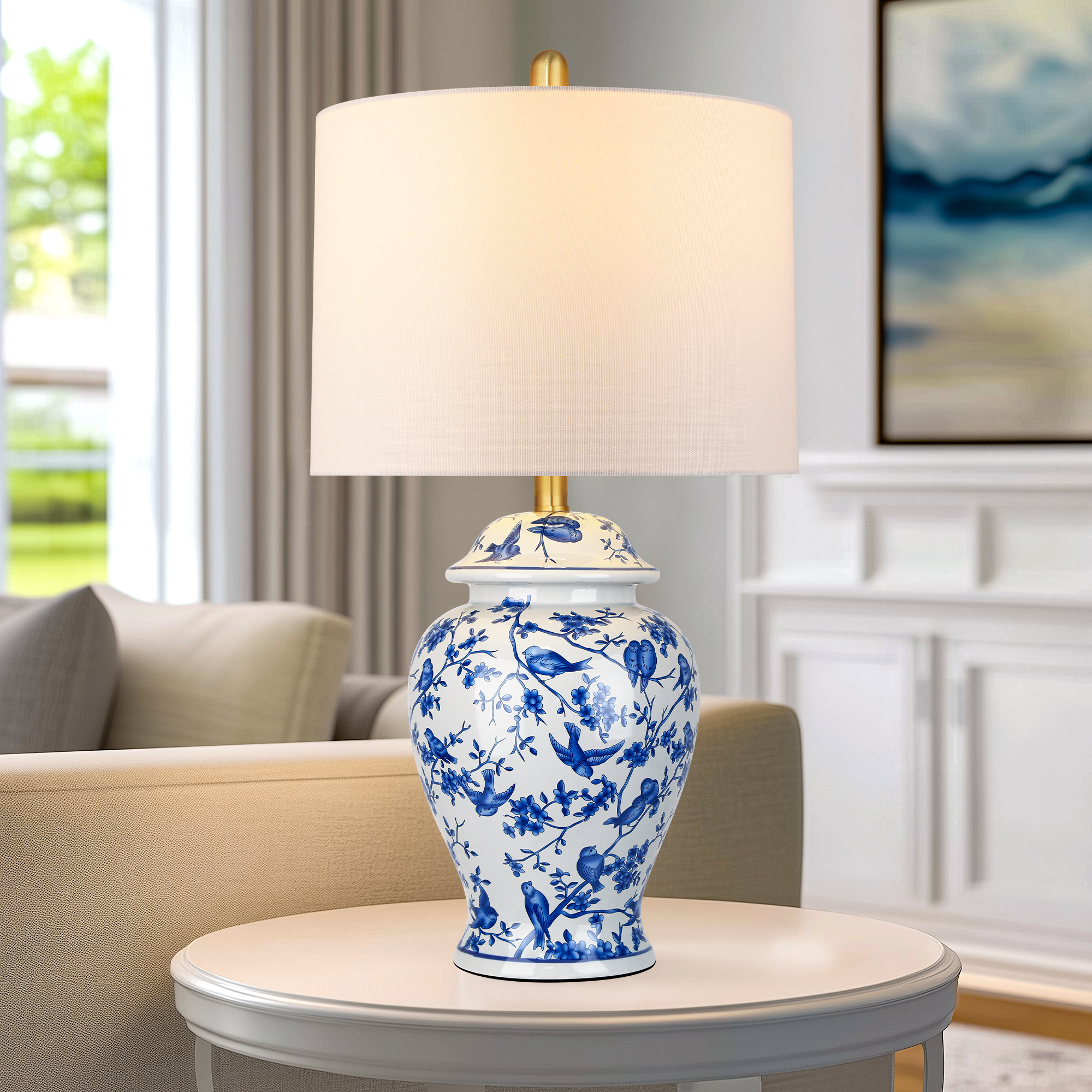 MFYJ 23.6'' Chinoiserie Ceramic Table Lamp Blue and White Porcelain Lamp for Nightstand | Wayfair