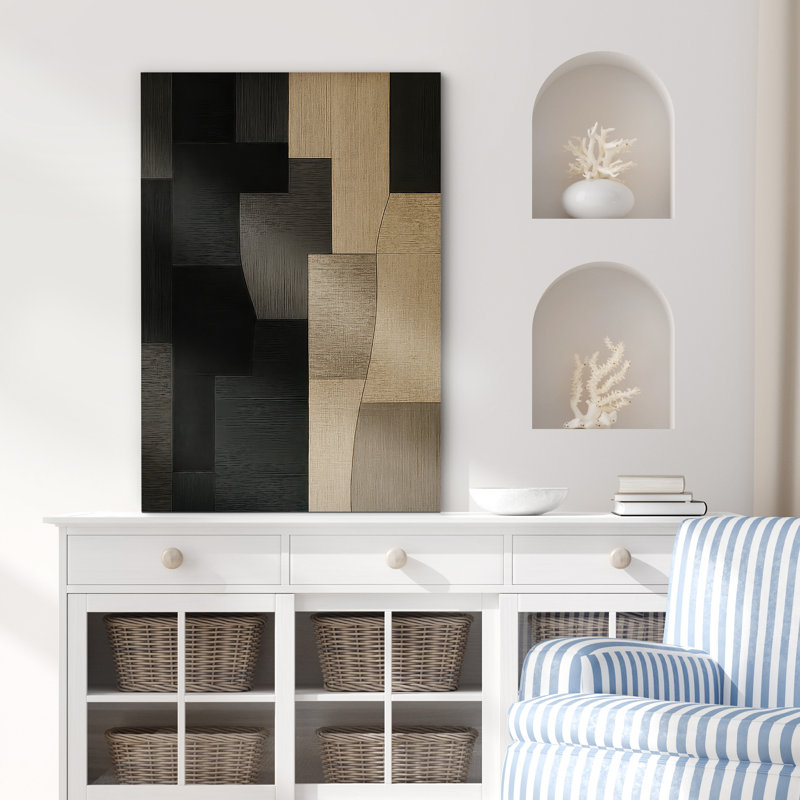 Reproduction d'art sur toile encadrée - œuvre d'art abstraite, décor moderne neutre pour le salon, Ne s’applique pas
