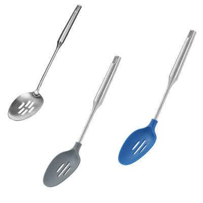 Ensemble de 3 cuillères de service à fente antiadhésives en silicone YBM Home, outils de cuisine en plastique résistant à la chaleur pour mélanger, frire, servir, égoutter, tourner et remuer, avec poignée en acier inoxydable, ensemble de 3