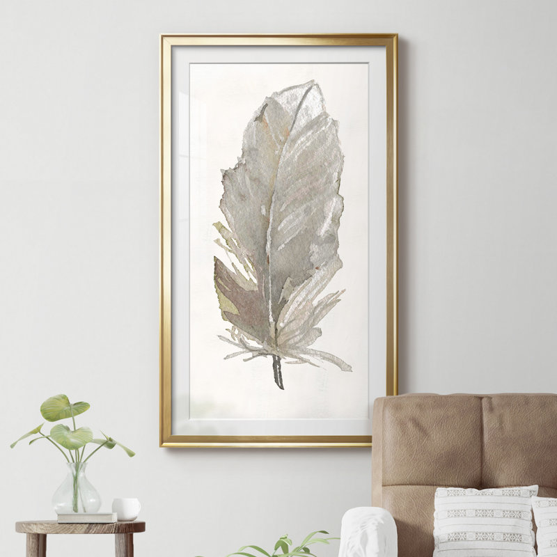 Neutre plume III - Reproduction d'art graphique sur papier encadré, Papier doré, H 22,5 po x l 42,5 po x P 1,5 po