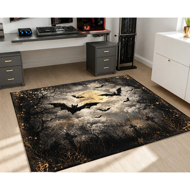 Tapis Spooky Bat Moon Night Halloween, Rectangle 5 pi 3 po x 3 pi 3 po (160 x 100 cm)