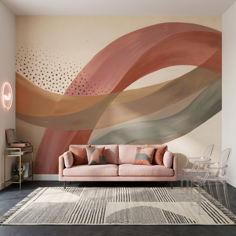 Ruban ondulé papier peint tons neutres terre cuite amovible, Peler et coller, 200 po x 120 po