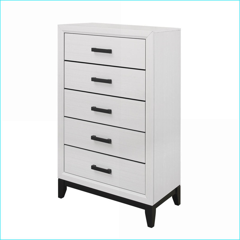 Commodes et amp; Armoire, commode blanche moderne à 5 tiroirs avec quincaillerie noire Mirage | Blanc | Bois massif et panneau de fibres à densité moyenne