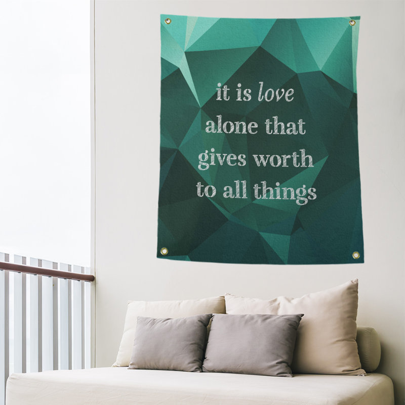Tapisserie en polyester en faux gemme love quot, H 80 po x l 59 po, Émeraude