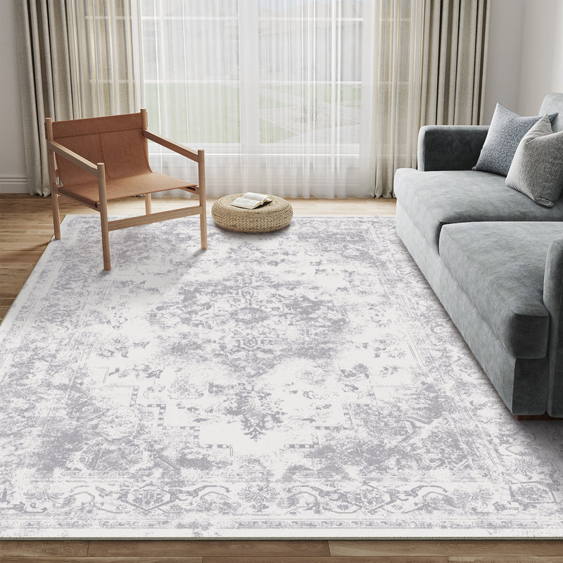 Tapis gris élégant et moderne tissé à la machine, Rectangle 6 pi x 9 pi