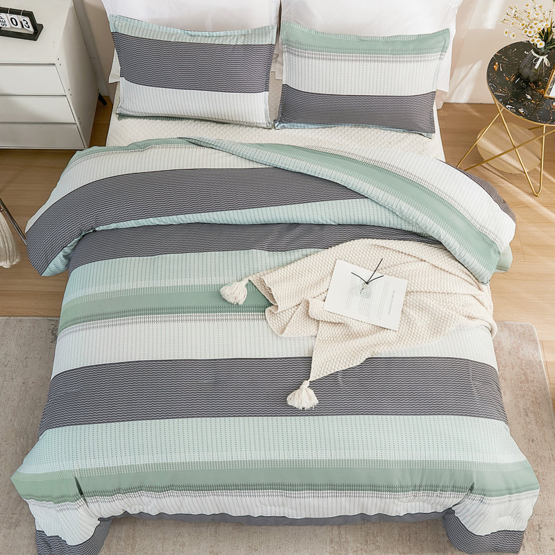3-Piece Striped Colorblock Comforter Set, Lightweight Fluffy Down Alternative Striped Bedding Set, Full Comforter