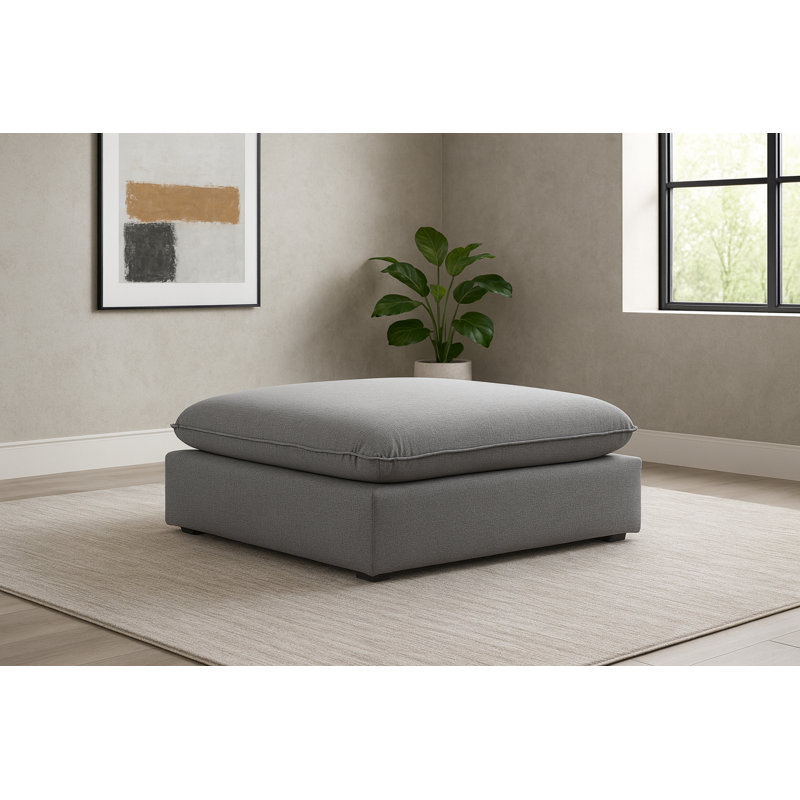 Upholstered Ottoman, Grey Linen Textured Fabric