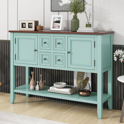 Grande console de rangement rétro Cambridge Series avec quatre petits tiroirs et une tablette inférieure pour le salon