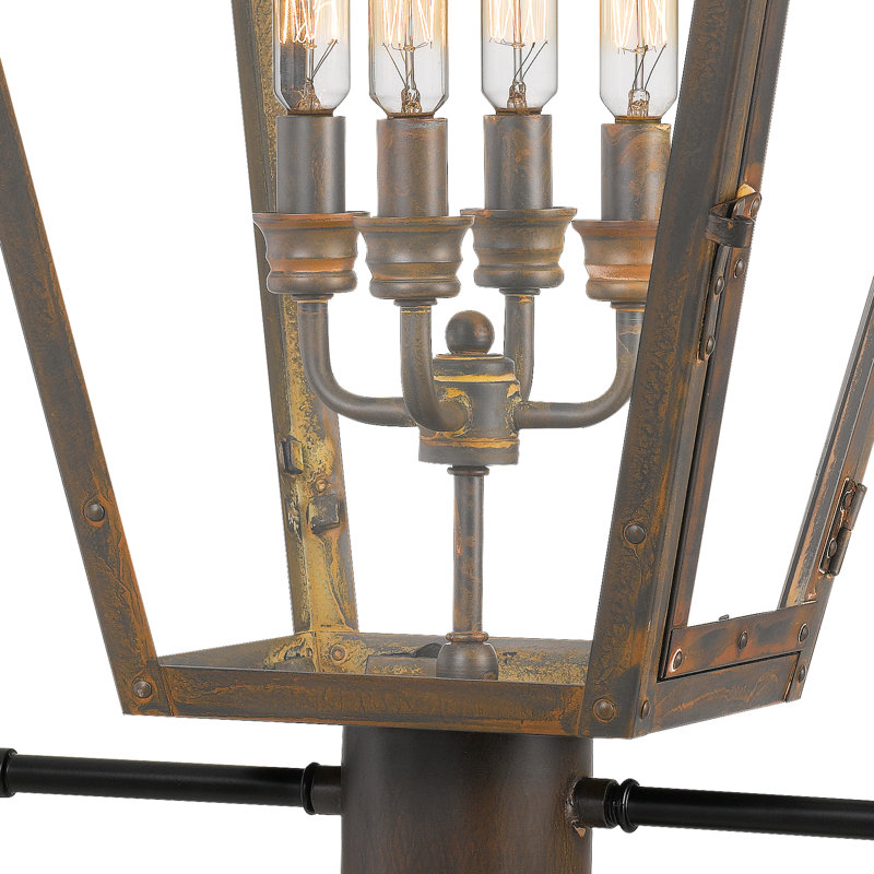 Lampadaire d'extérieur en bronze industriel à 4 lumières Rue De Royal