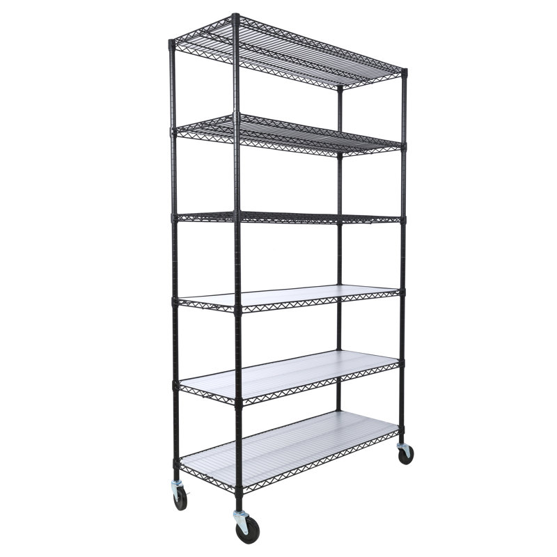 Étagère à 6 niveaux en fil métallique robuste, capacité totale de 6 000 lb, certifiée NSF, noire, 18 po x 48 po x 82 po