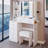 37" Middle Size Left Bedside Cabinet Vanity Table + Cushioned Stool Dresser Set, 2 AC+2 USB Socket, Hair Dryer Stand, Large Touch Control LED Sliding Mirror, 3-Color Switch, EPA, GCC, UL Certificate-1271757671