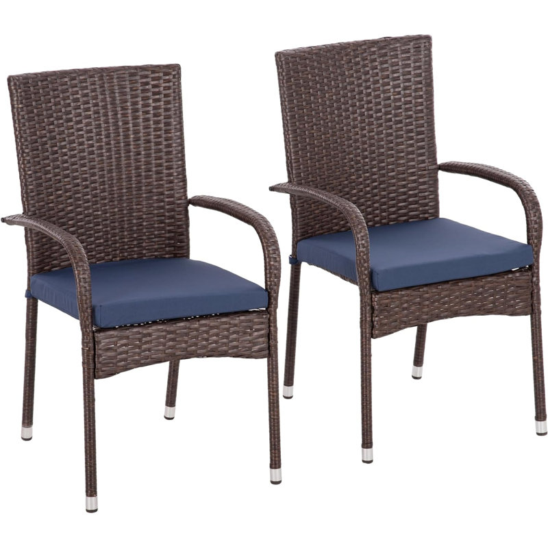 Cambrey Outdoor Dining Armchair with Cushion, Blue/Brown