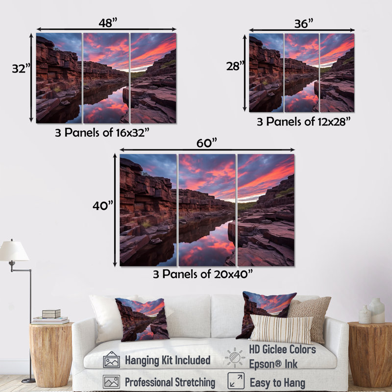 Cazares - Ensemble d'art mural Canyon, Toile tendue, H 32 po x l 48 po x P 1 po